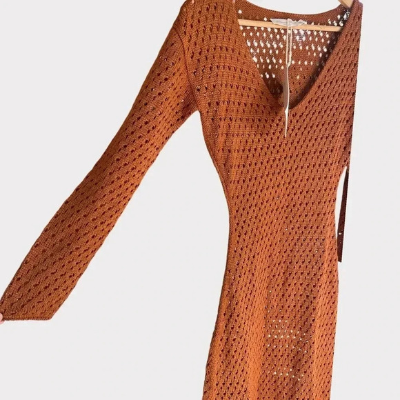Savannah Morrow Winona Open Knit Pima Cotton Midi Dress in Terracotta Size XS - Picture 7 of 9